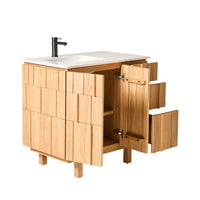 Asher Single Bathroom Vanity Teak with Stone Top 910mm Package