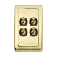 5905 Switch Flat Plate Toggle 4 Gang Brown Polished Brass H115xW72mm