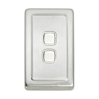 5873 Switch Flat Plate Rocker 2 Gang White Satin Chrome H115xW72mm