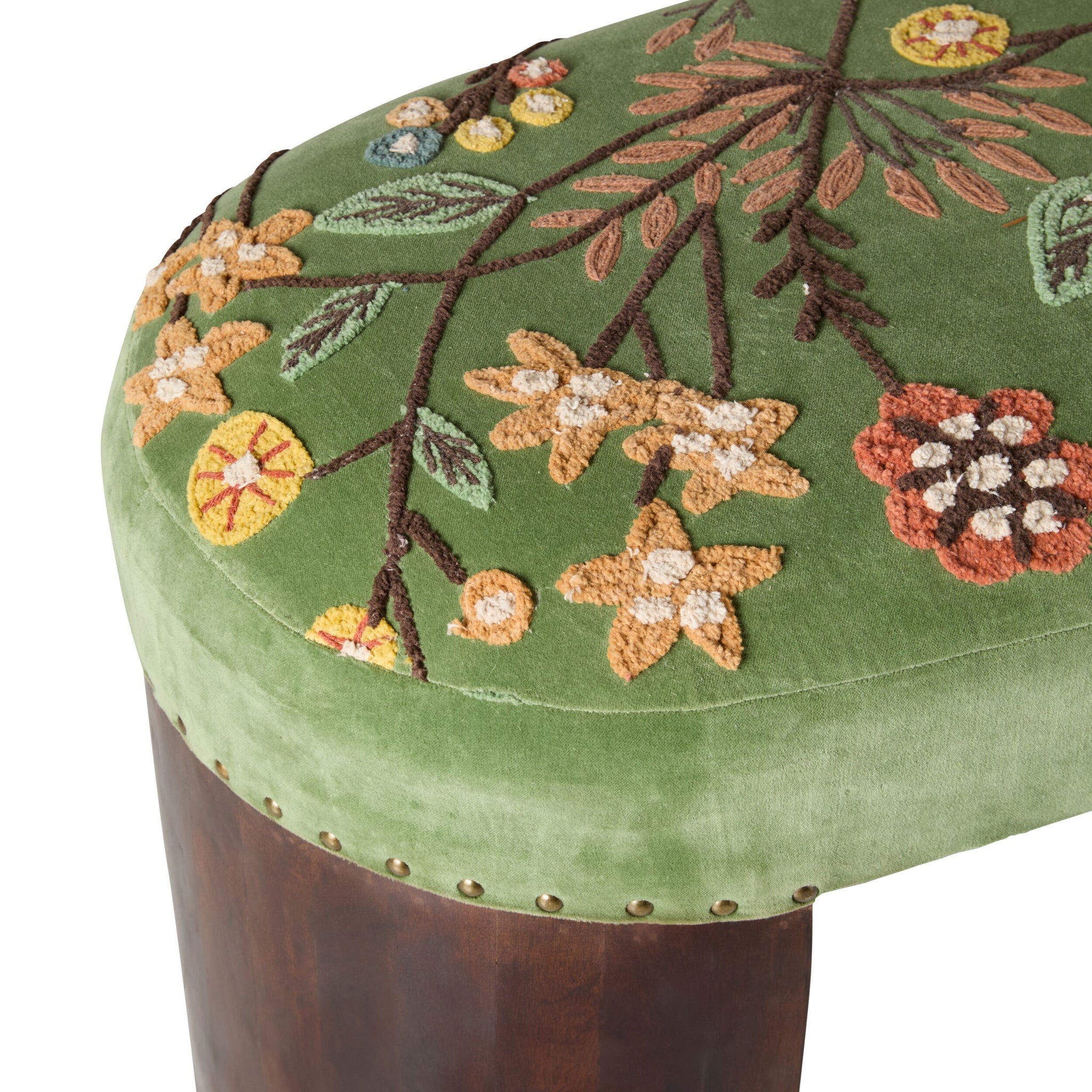 Freya Embroidered Bench Green Velvet