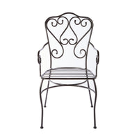 The Manette Outdoor Dining Chair Black M2 features a decorative French Provincial backrest, slatted seat, and durable powder-coated finish in black, shown against a white background.