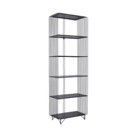 The Hendrix 5 Tier Tall Shelving Unit 182.5 x 60cm is a modern bookshelf featuring a sleek black wire frame and five sturdy, powder-coated iron shelves.