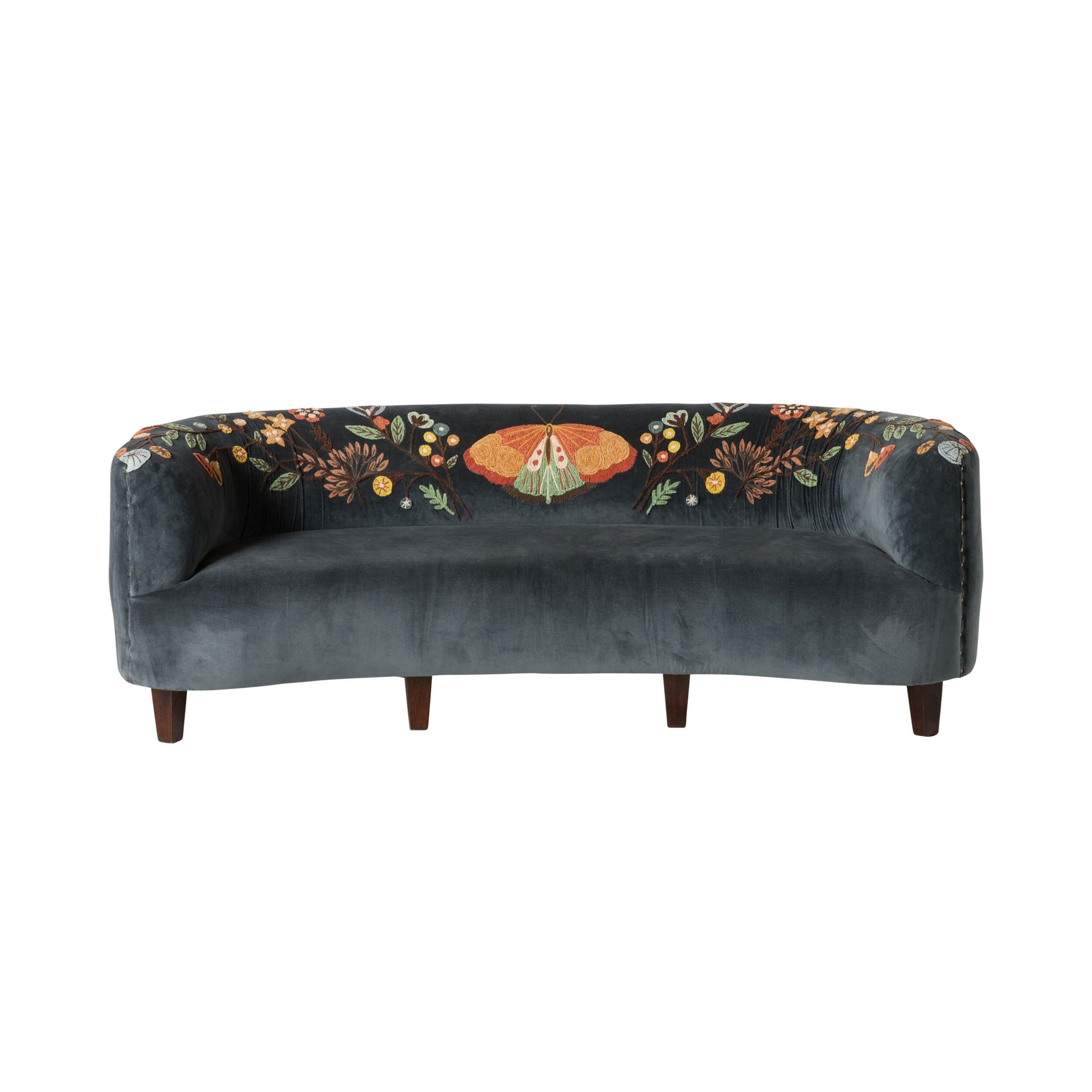 Freya Embroidered Sofa Blue Velvet
