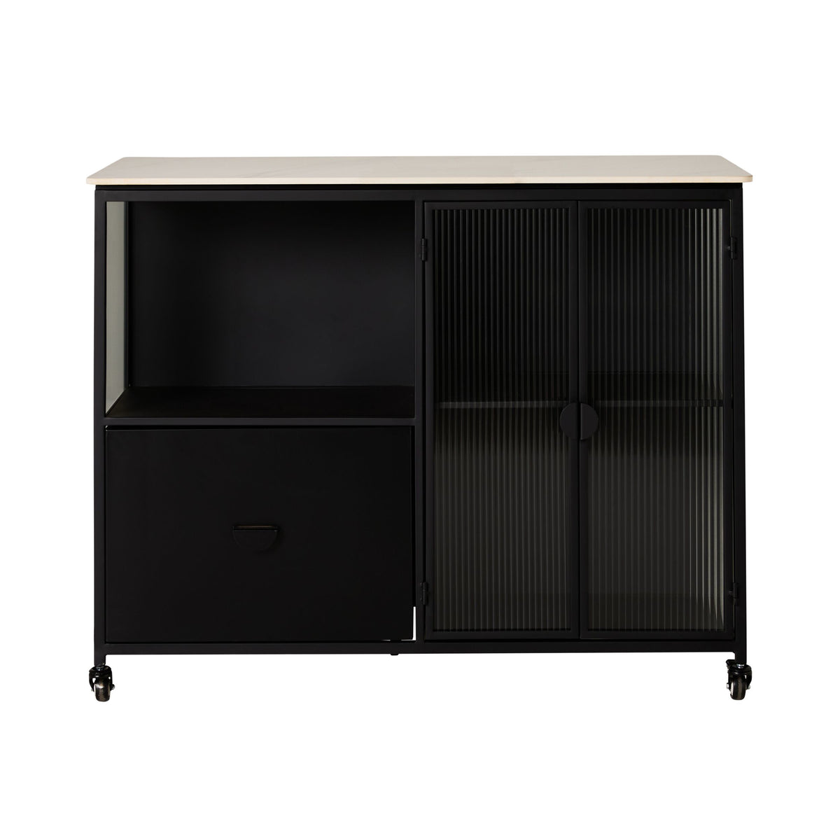 Nero Kitchen Island Bench with Drawer Black 120cm