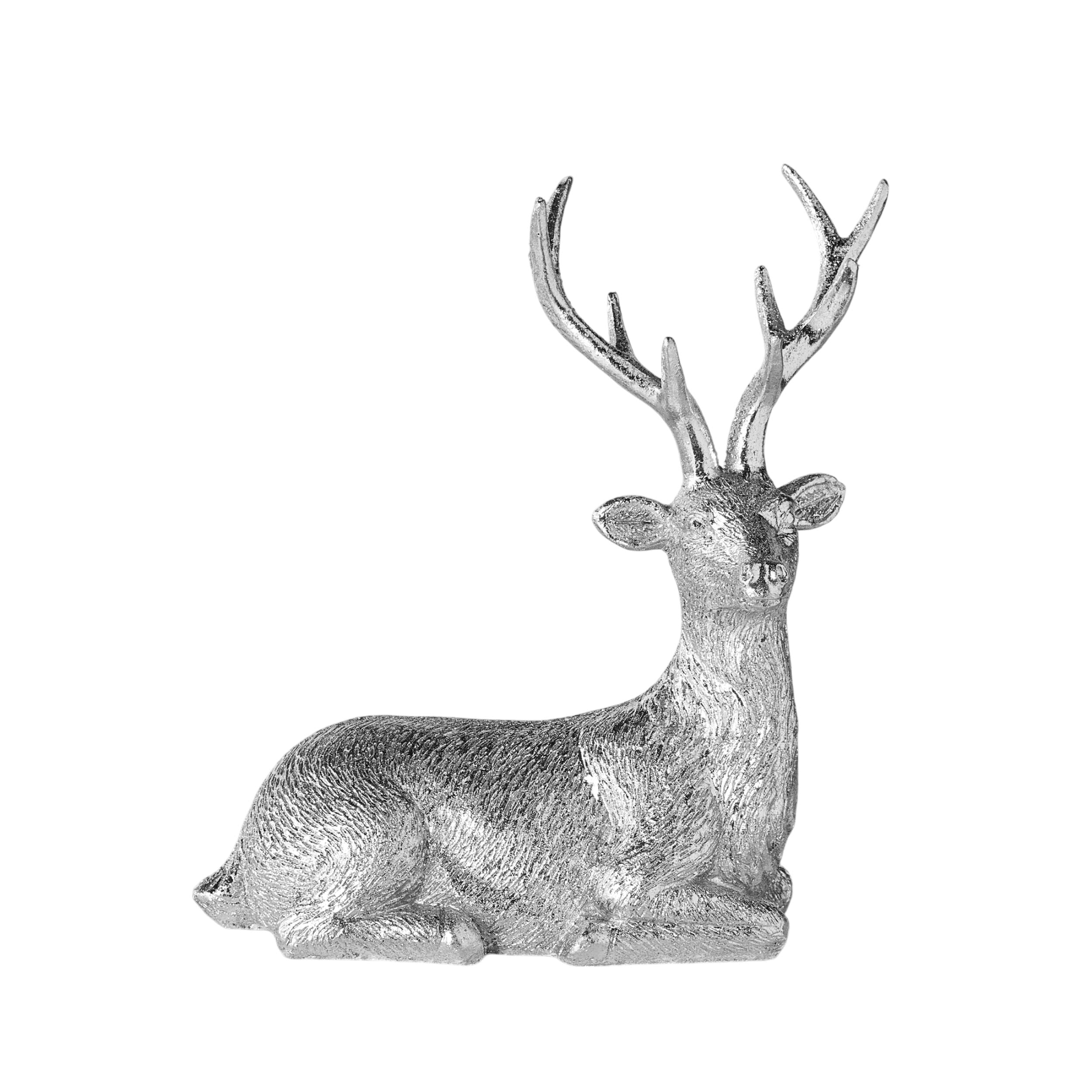 Sitting Deer Statue Silver 16x8x18cm