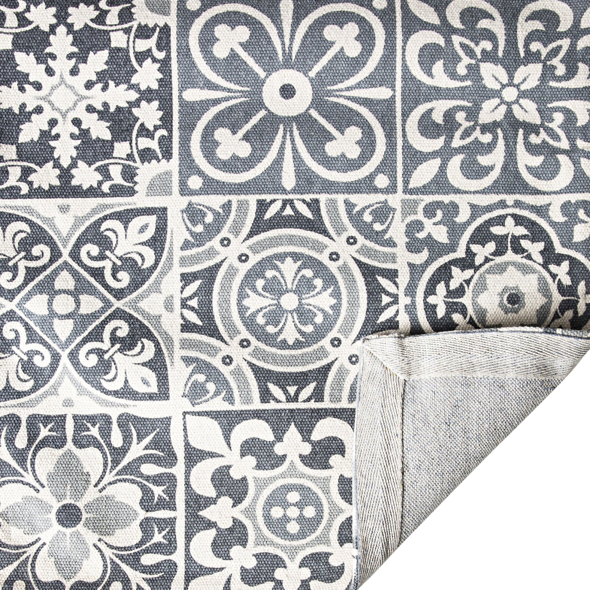 Carrelage Tile Hand Woven Soft Grey And Blue Rug Runner 200x70cm