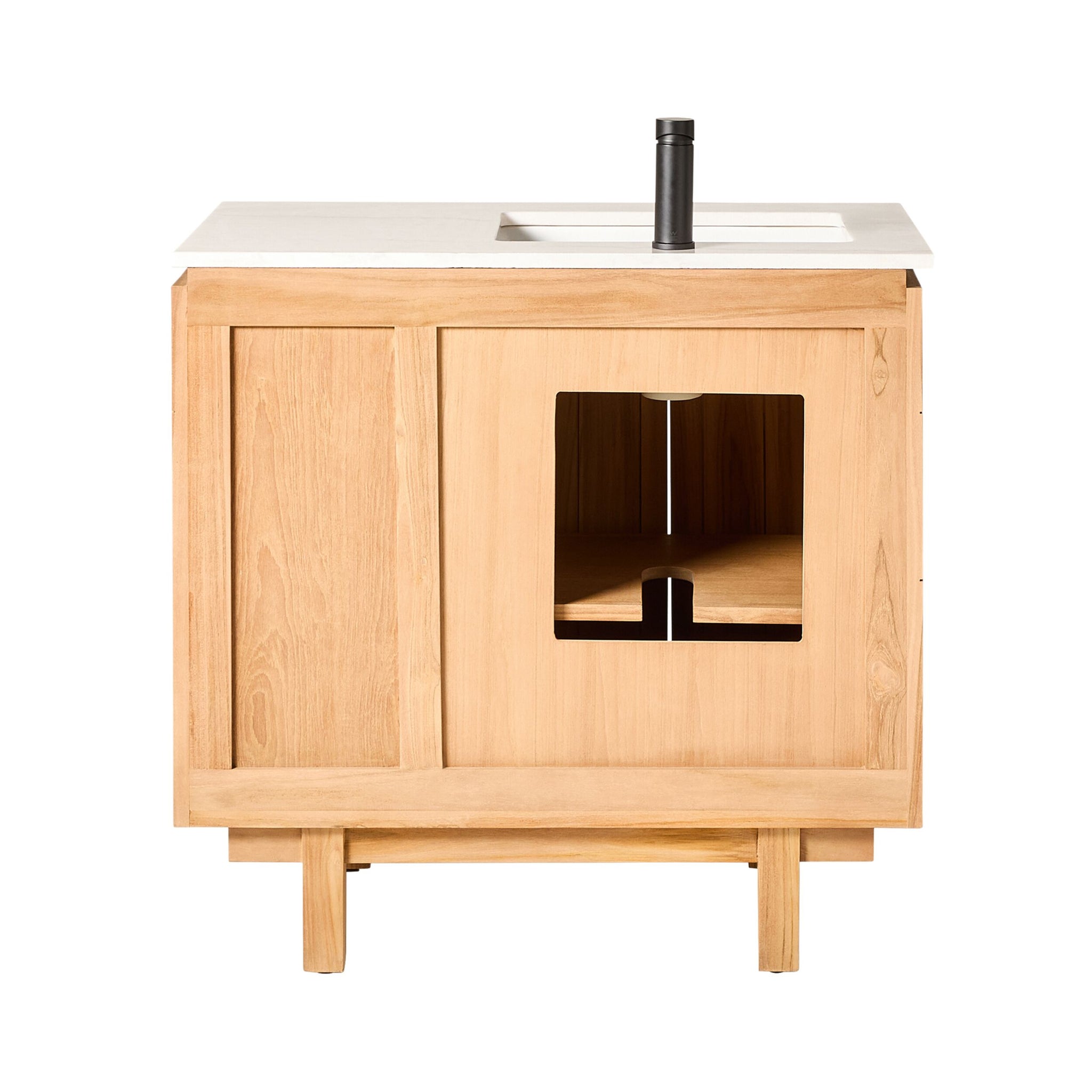 Asher Single Bathroom Vanity Teak with Stone Top 910mm Package