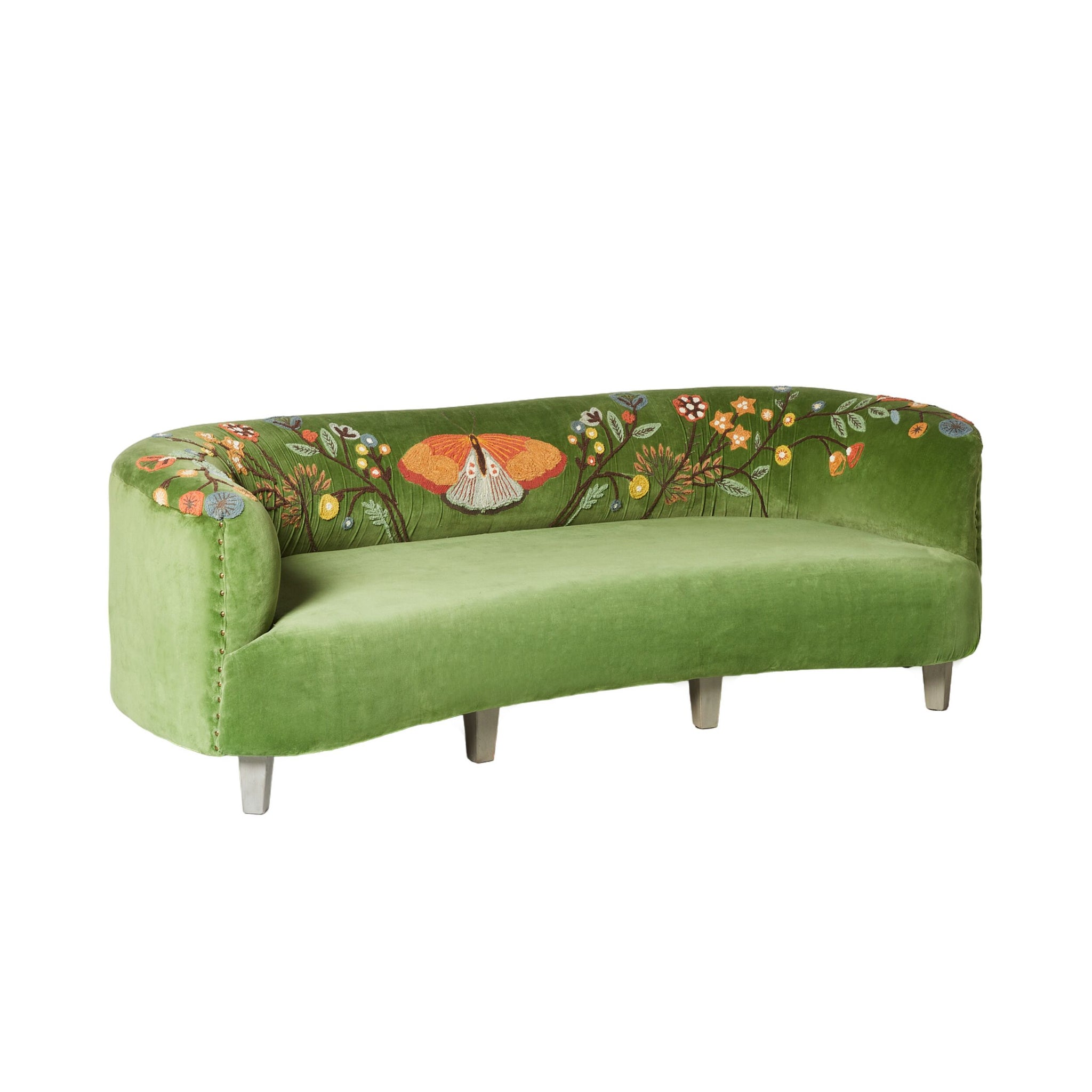 Freya Embroidered Sofa Green Velvet