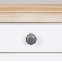 Close-up of a white storage drawer with a round metal knob and light wood top, ideal for pairing with timber furniture such as the Clover 1 Drawer Timber Coffee Table.