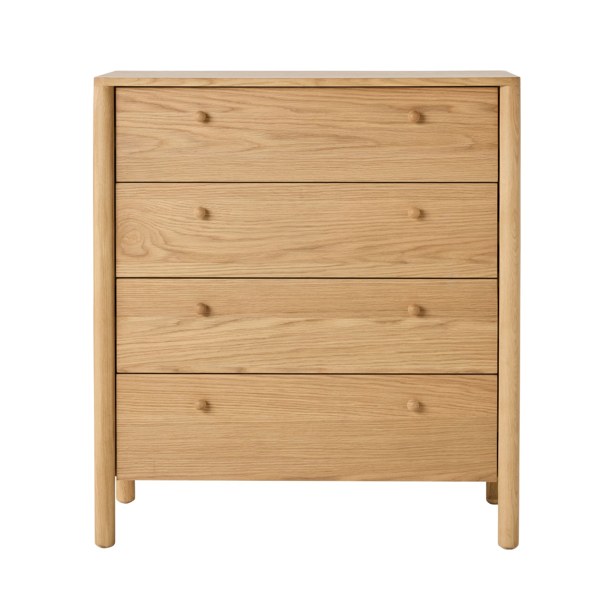The Spintara 4 Drawer Chest Light Oak is a simple wooden dresser with four drawers and round knobs—an ideal addition for bringing stylish oak bedroom furniture to your space.
