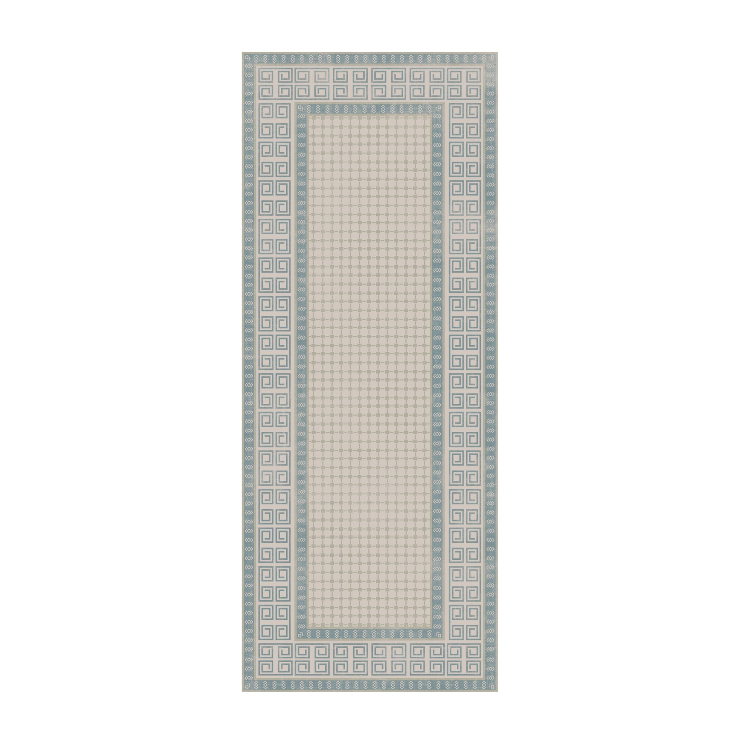 The Manisa Washable Rug 240x300cm features a rectangular Persian-inspired design with a faded floral and geometric pattern in beige, cream, and blue-green. Made from durable, machine-washable polyester for easy care.
