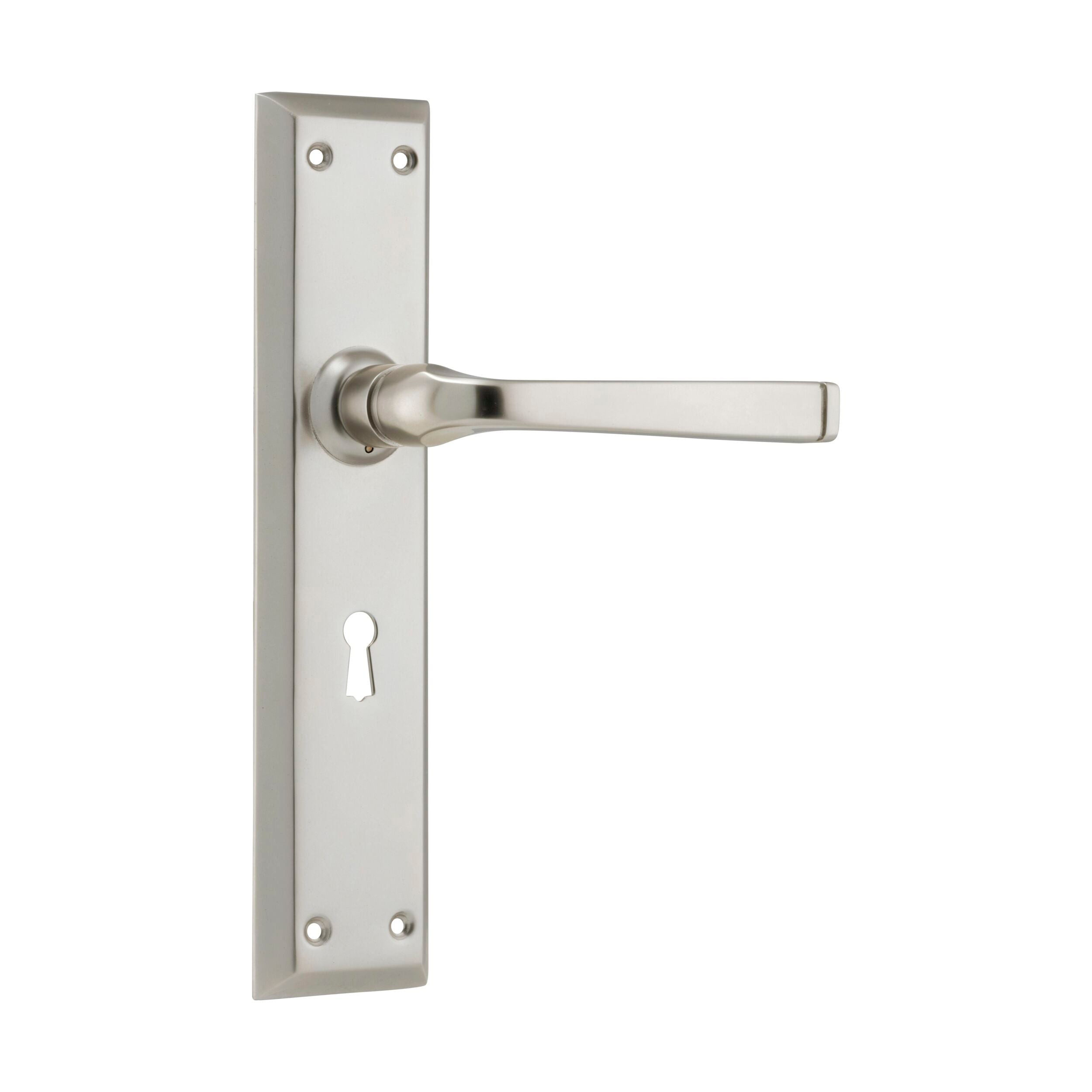 6558 Door Lever Menton Lock Pair Satin Nickel H225xW50xP75mm