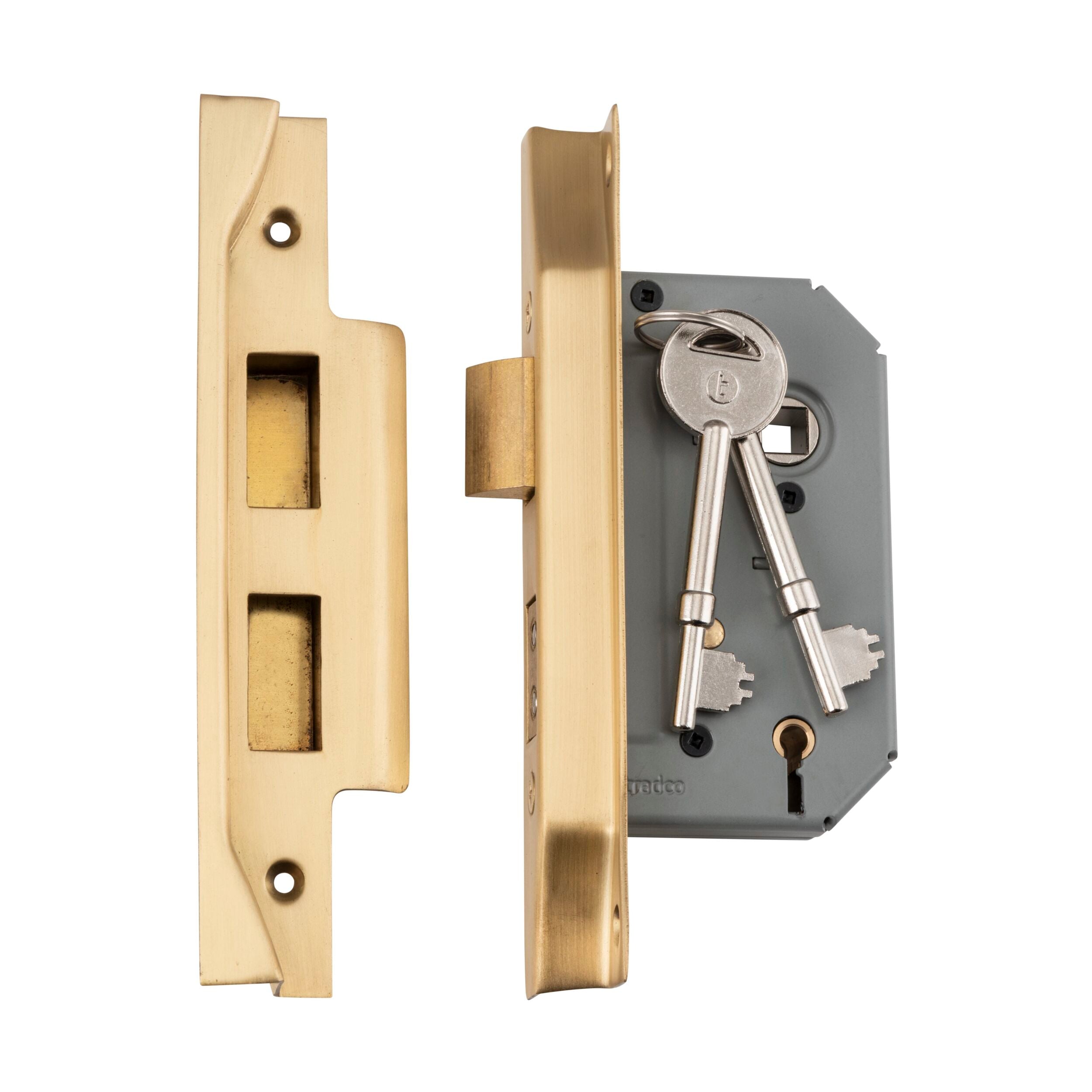 4051 Mortice Lock 5 Lever Rebated Satin Brass CTC57mm Backset 46mm