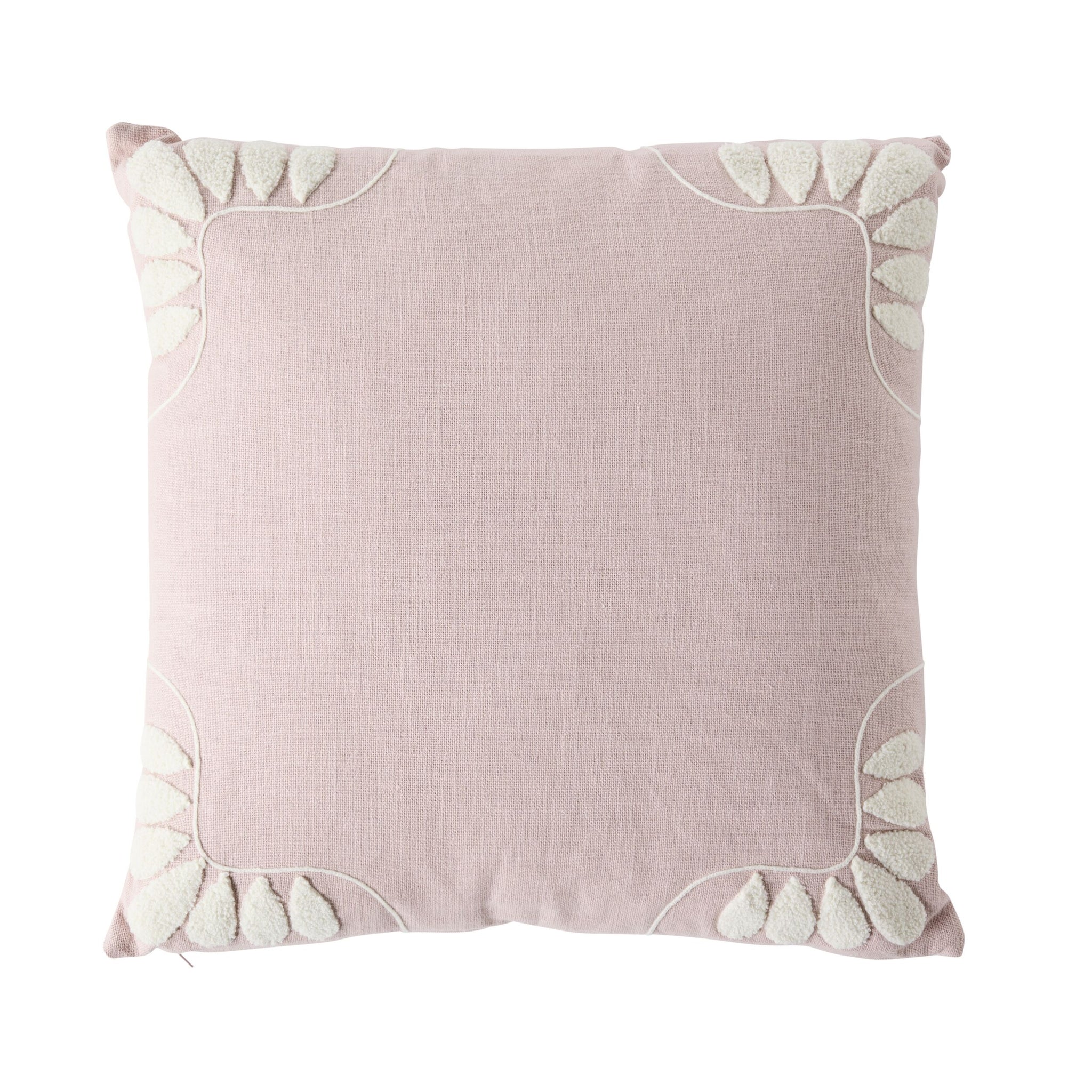 Erin Embroidered Slub Cotton Cushion Mauve 50x50cm