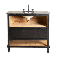 Louver 2 door Vanity with Base Shelf Blue Stone Top