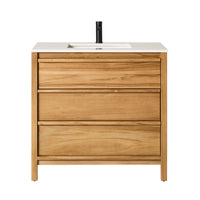 Oliver Single Bathroom Vanity Teak with Stone Top 910mm Package