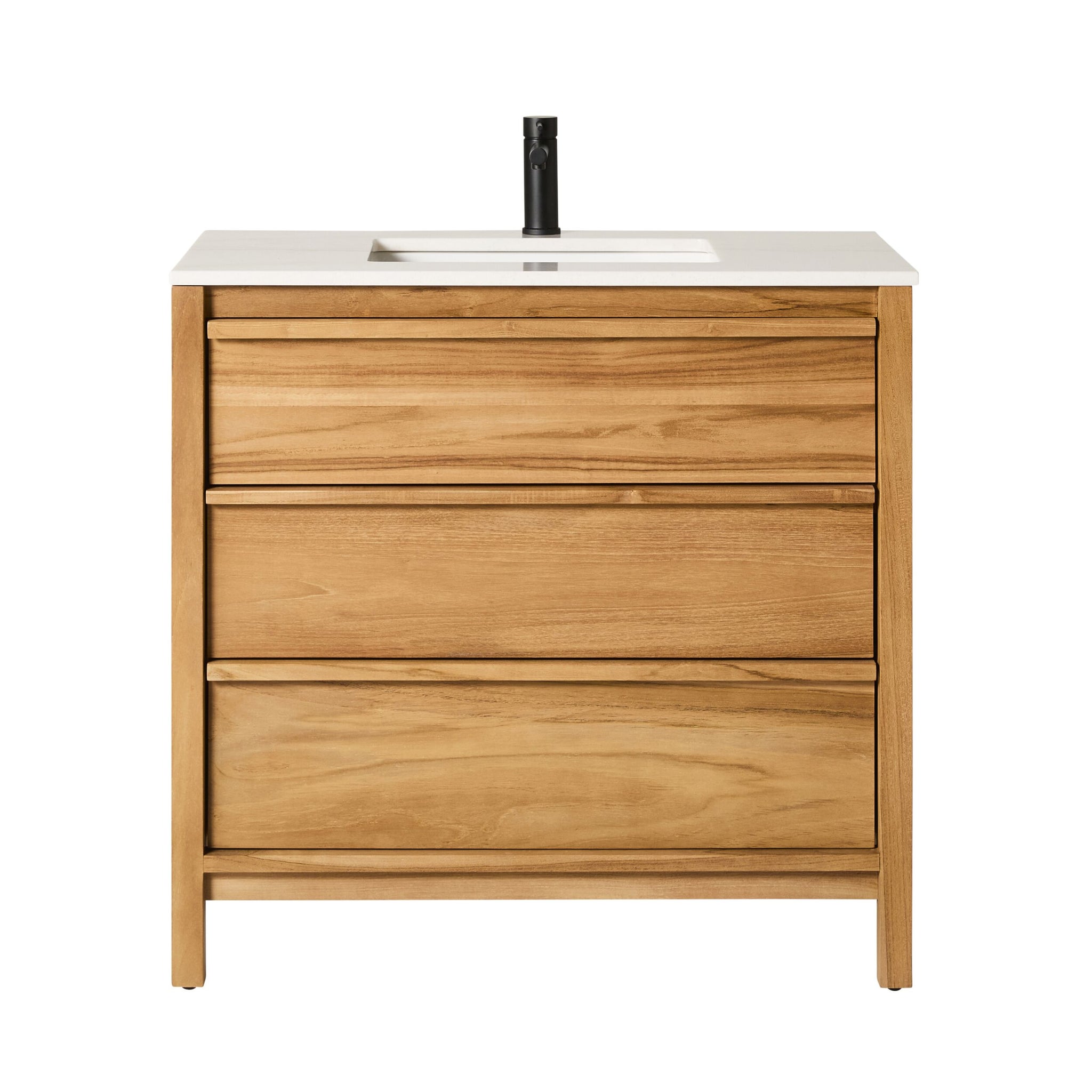 Oliver Single Bathroom Vanity Teak with Stone Top 910mm Package