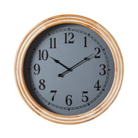 The BeyondTime Oswald Clock 60cm is a round wall clock with a durable wooden frame and timeless design. Its gray face features black numerals and hands, displaying 10:09, perfect for a coastal country style home.
