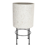 The Terrazzo Look Plant Stand Large 63.5x34cm features a tall cylindrical speckled planter on a four-legged black metal stand, offering a contemporary earthy aesthetic.