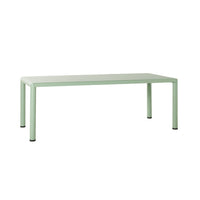 The Cambell Aluminium Table in Native Green, with its rectangular top and four legs, stands gracefully against a plain white background.