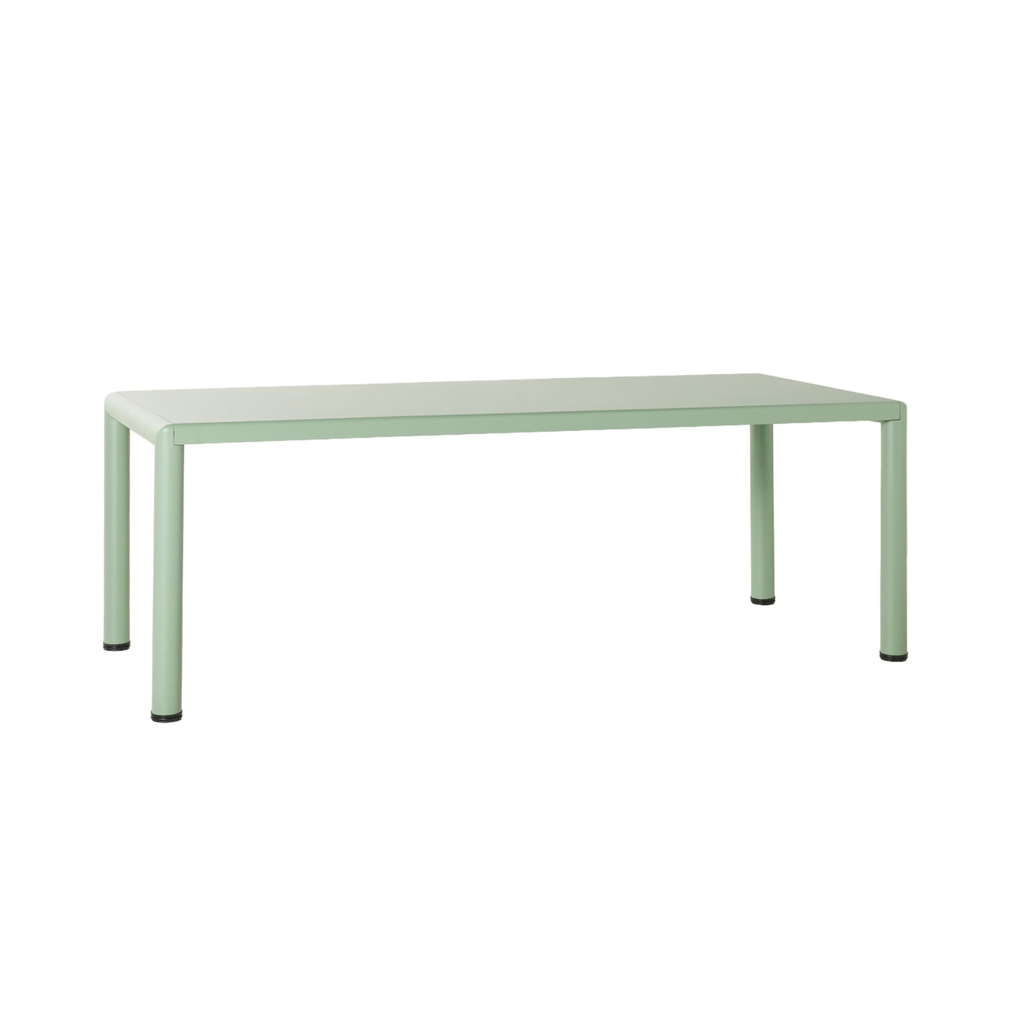 The Cambell Aluminium Table in Native Green, with its rectangular top and four legs, stands gracefully against a plain white background.