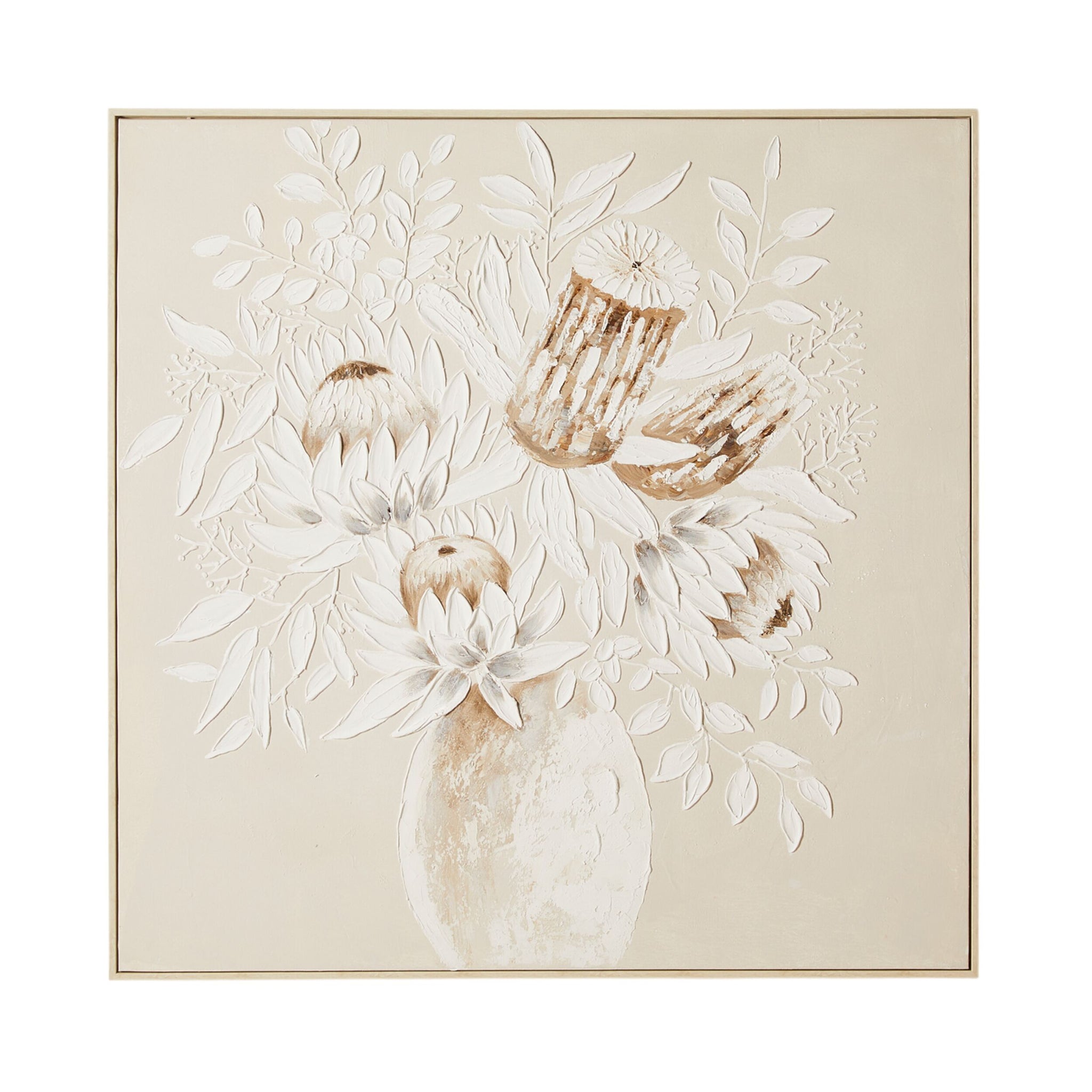 Textured Protea Framed Oil Painting 102.5x102.5cm