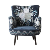 Blooms Embroidered Armchair Indigo Blue