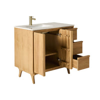 Remi Single Bathroom Vanity Teak with Stone Top 910mm Package