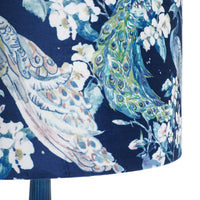 Peacock Blossom Velvet Table Lamp Navy Blue 70cm