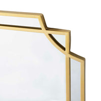 Close-up of the top corner of the Dominique Emerald Mirror 90x60cm, showcasing its gold geometric metal frame against a plain background.