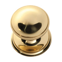 1306 Centre Door Knob Round Polished Brass P86mm Backplate 85mm