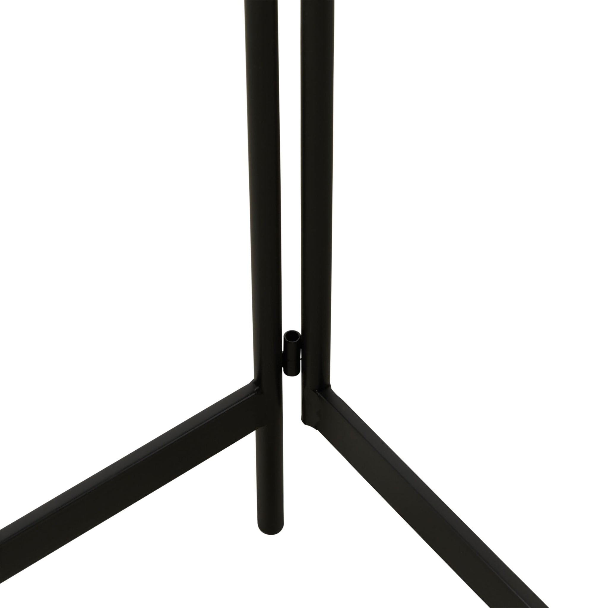 Close-up of the Gracie Tiered Side Table 34x31x80cm, showing its three sturdy tubular metal legs joining at a central point, all set against a white background.