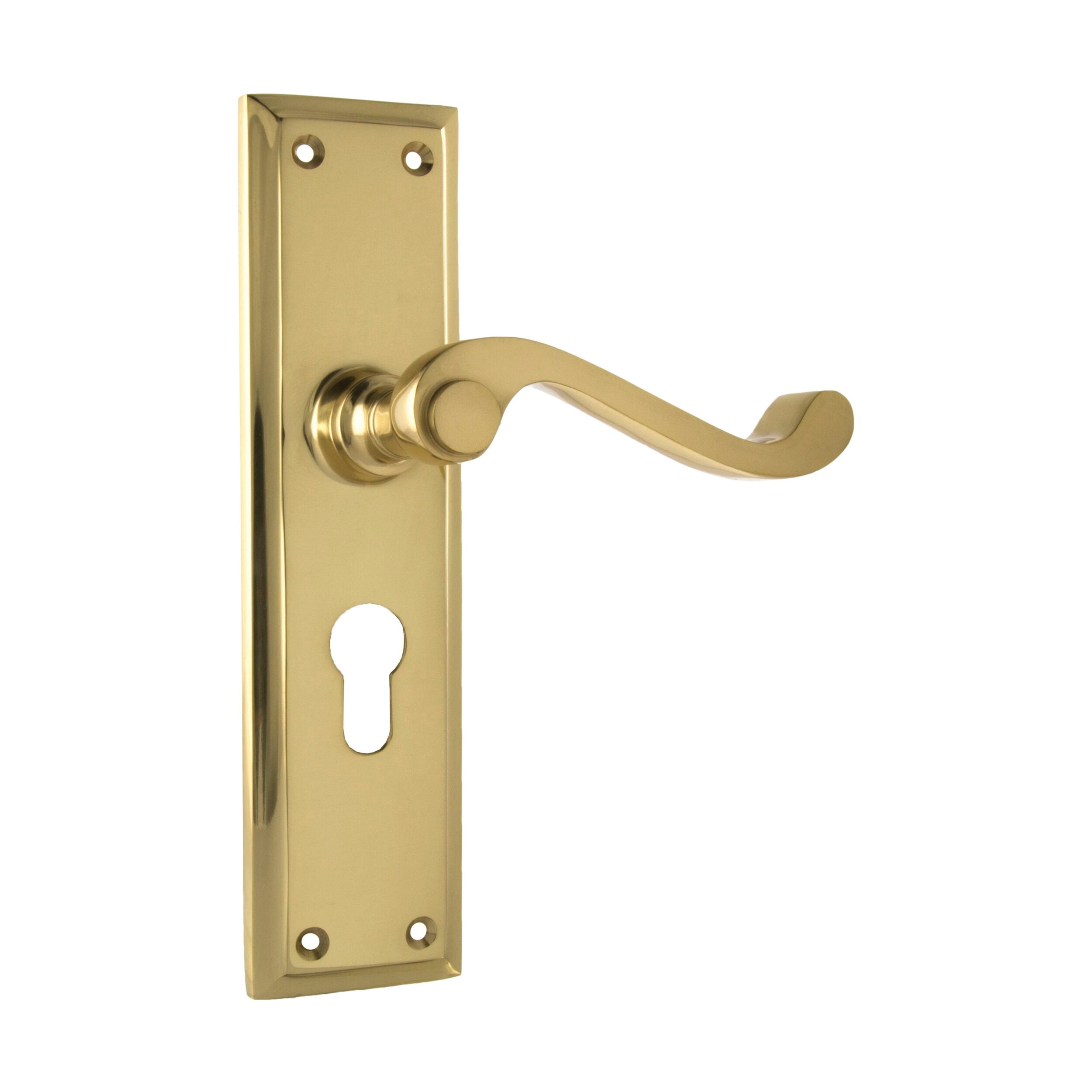 1004E Door Lever Milton Euro Pair Polished Brass H200xW50xP68mm