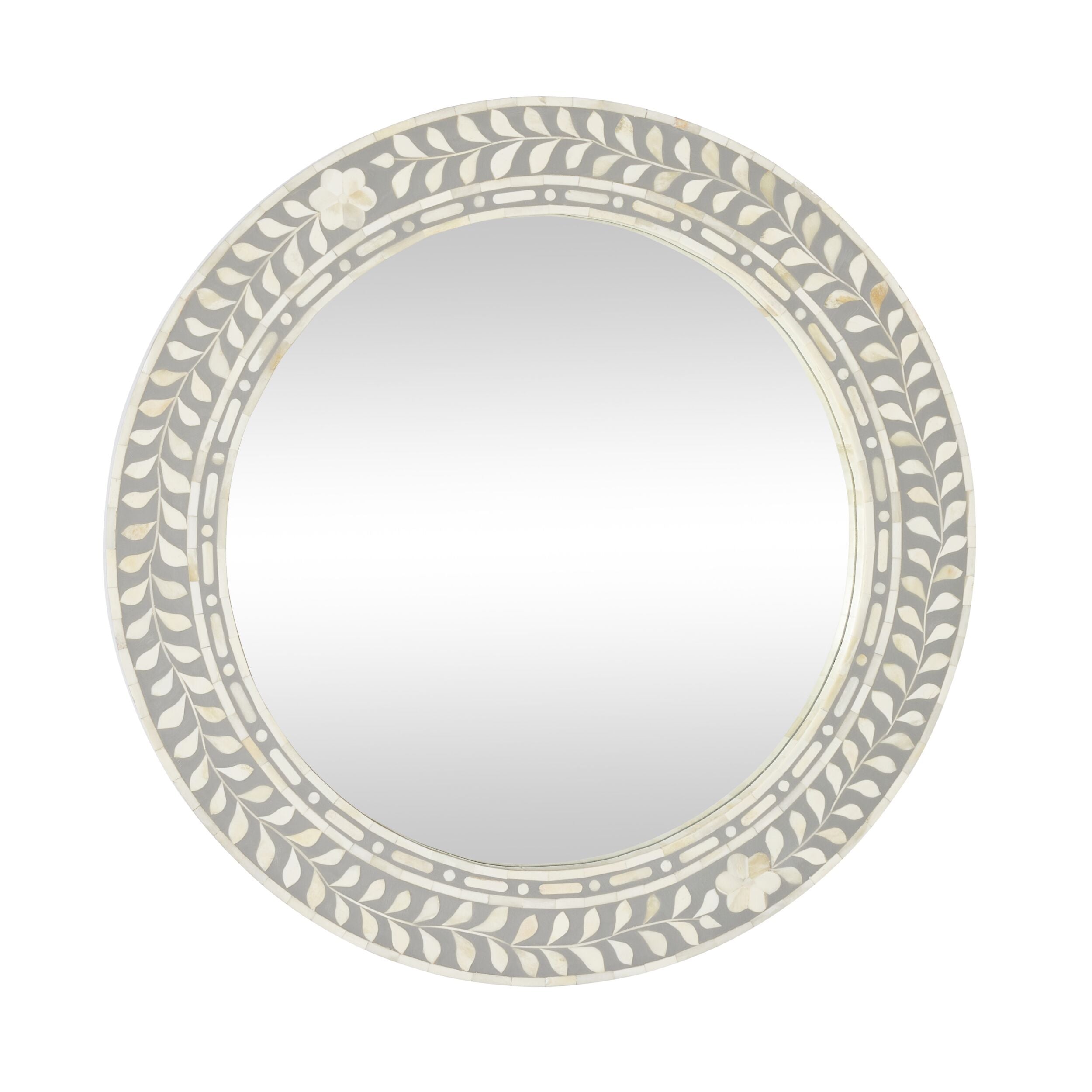 Bone Inlay Round Mirror Grey and White 60cm