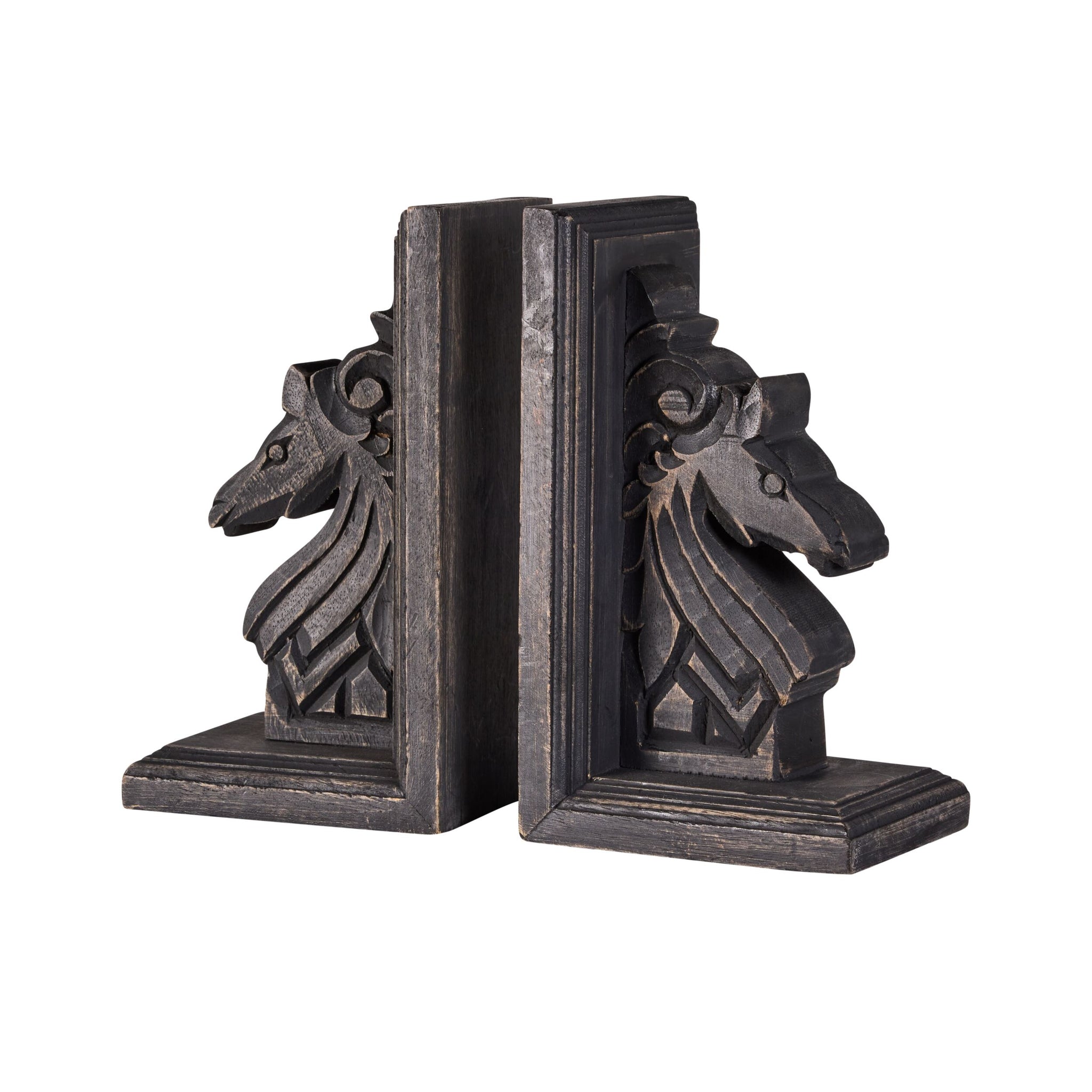 Midnight Stallion Wooden Bookends