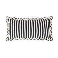 Aruba Scallop Edge Stripe Black Lumbar Cushion 70x35cm