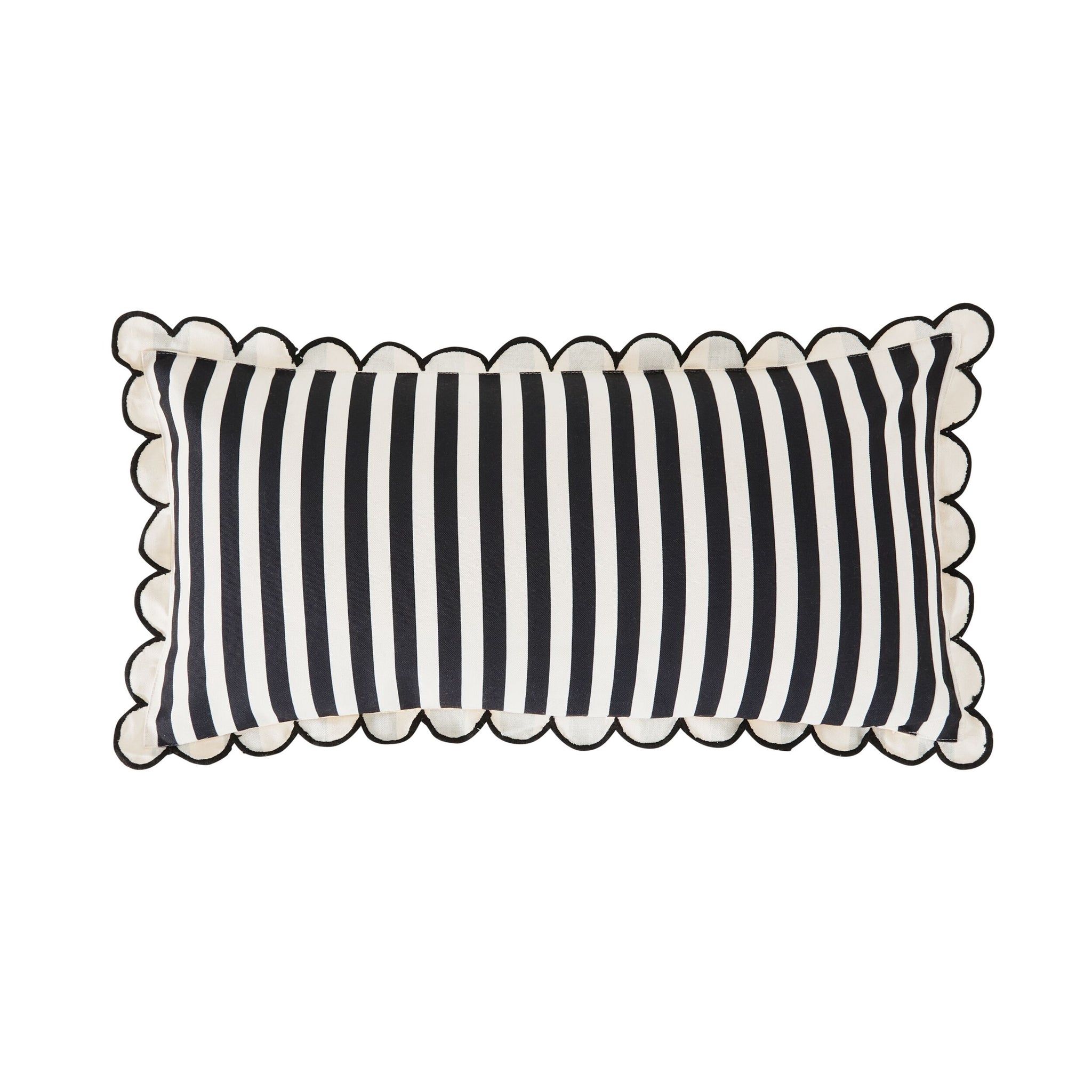 Aruba Scallop Edge Stripe Black Lumbar Cushion 70x35cm