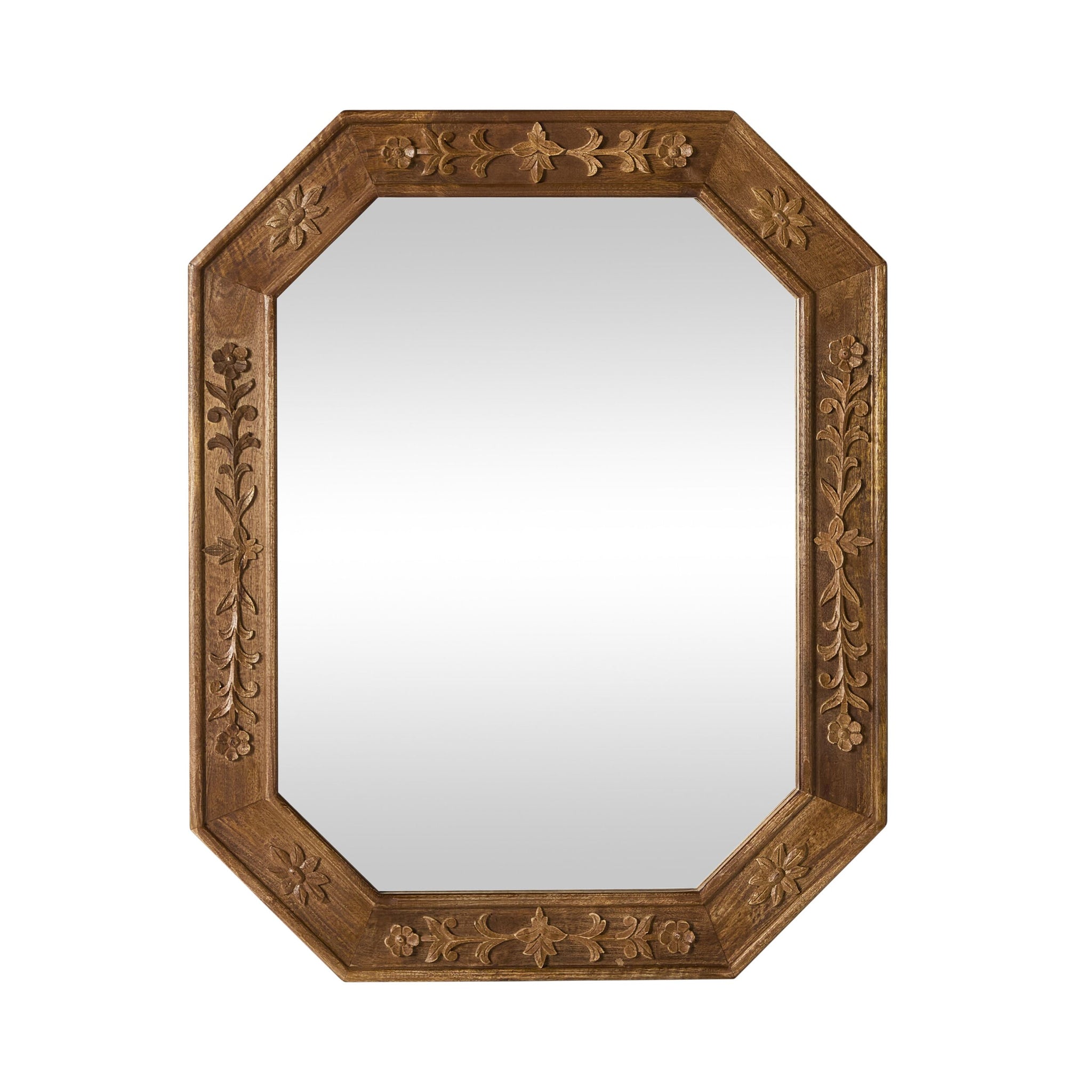Santiago Flora Emboss Wooden Wall Mirror 76cm