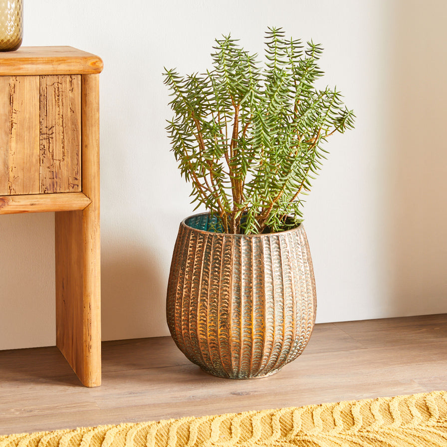 large brass planter pots australia Avani Metal Ribbed Pot Large 36.5x35cm – Early Settler Australia