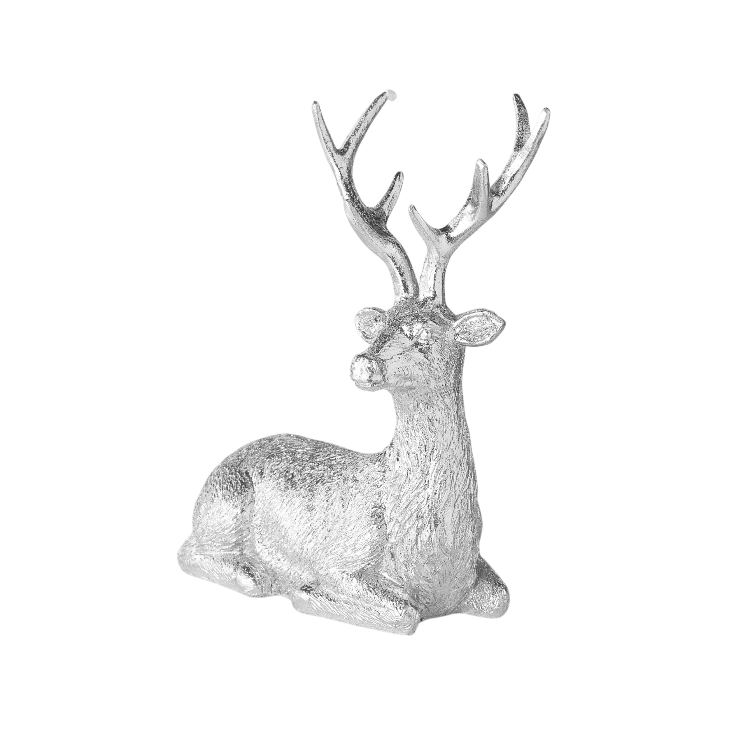 Sitting Deer Statue Silver 16x8x18cm