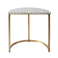 Bone Inlay Half Moon Side Table Grey with Gold Frame 53cm