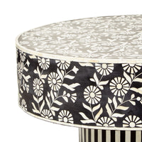 Aria Bone Inlay Round Plinth Base Coffee Table  Black and White