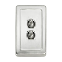 5973 Switch Flat Plate Toggle 2 Gang White Satin Chrome H115xW72mm