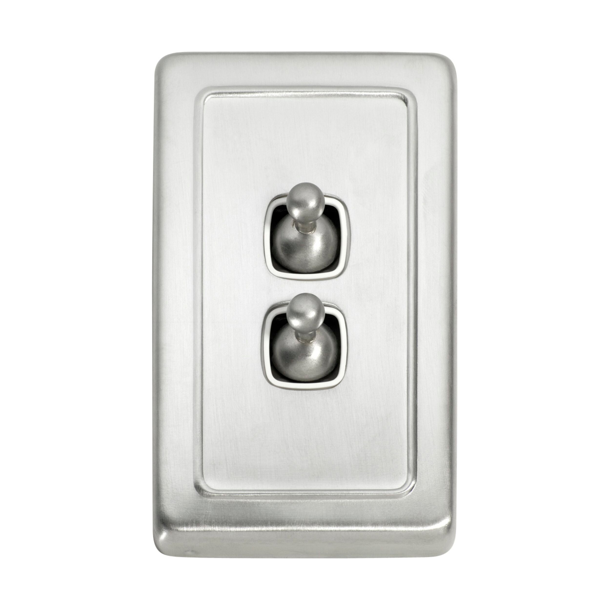 5973 Switch Flat Plate Toggle 2 Gang White Satin Chrome H115xW72mm