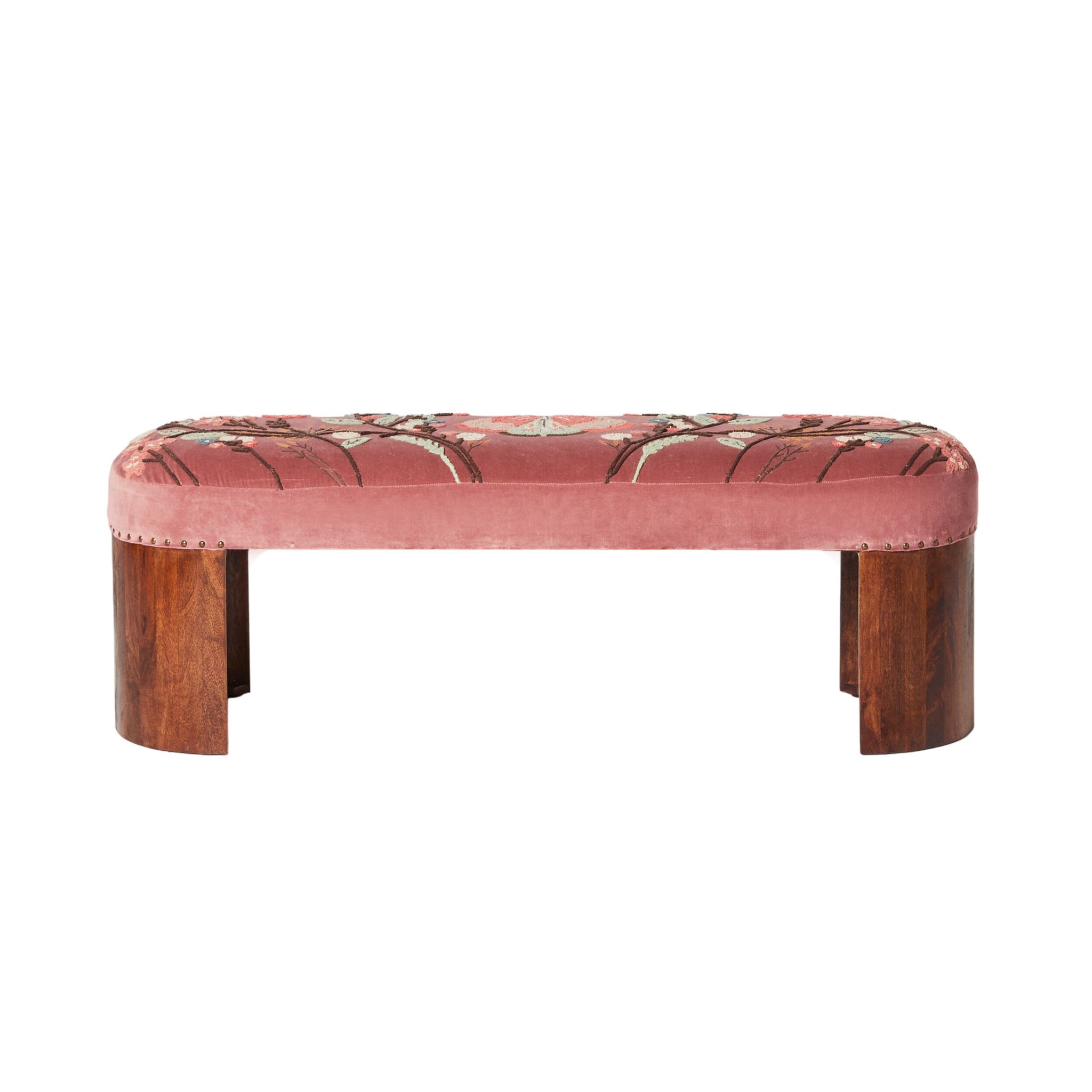 Freya Embroidered Bench Rose Pink Velvet – Early Settler Australia