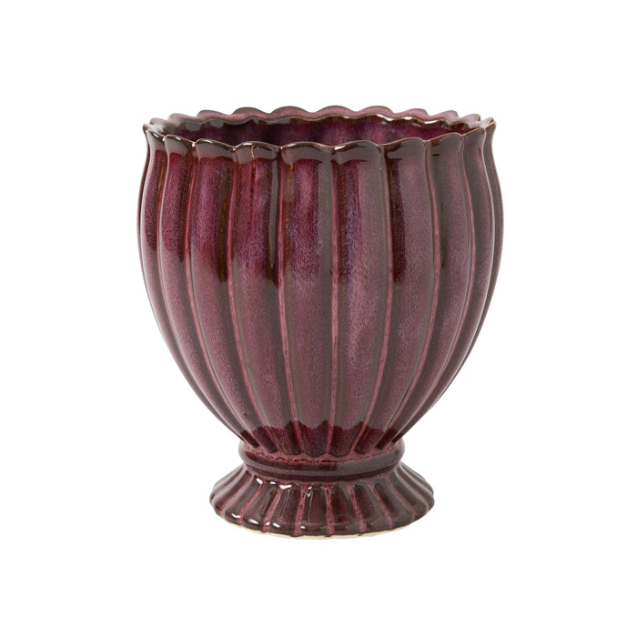 Valencia Scalloped and Ribbed Ceramic Plant Pot Medium Wine