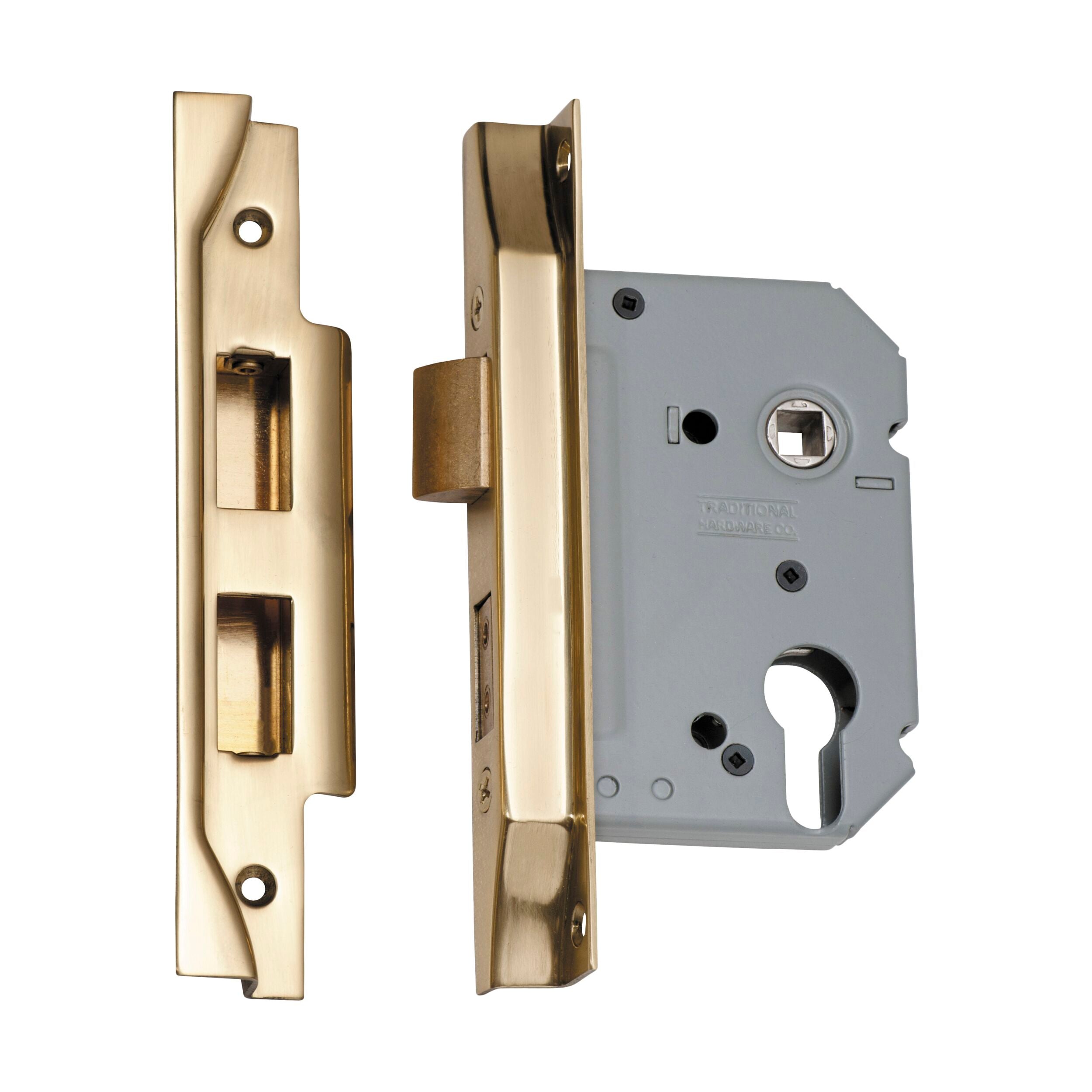 2149 Mortice Lock Euro Rebated Polished Brass CTC47.5mm Backset 57mm