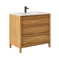 Oliver Single Bathroom Vanity Teak with Stone Top 910mm Package