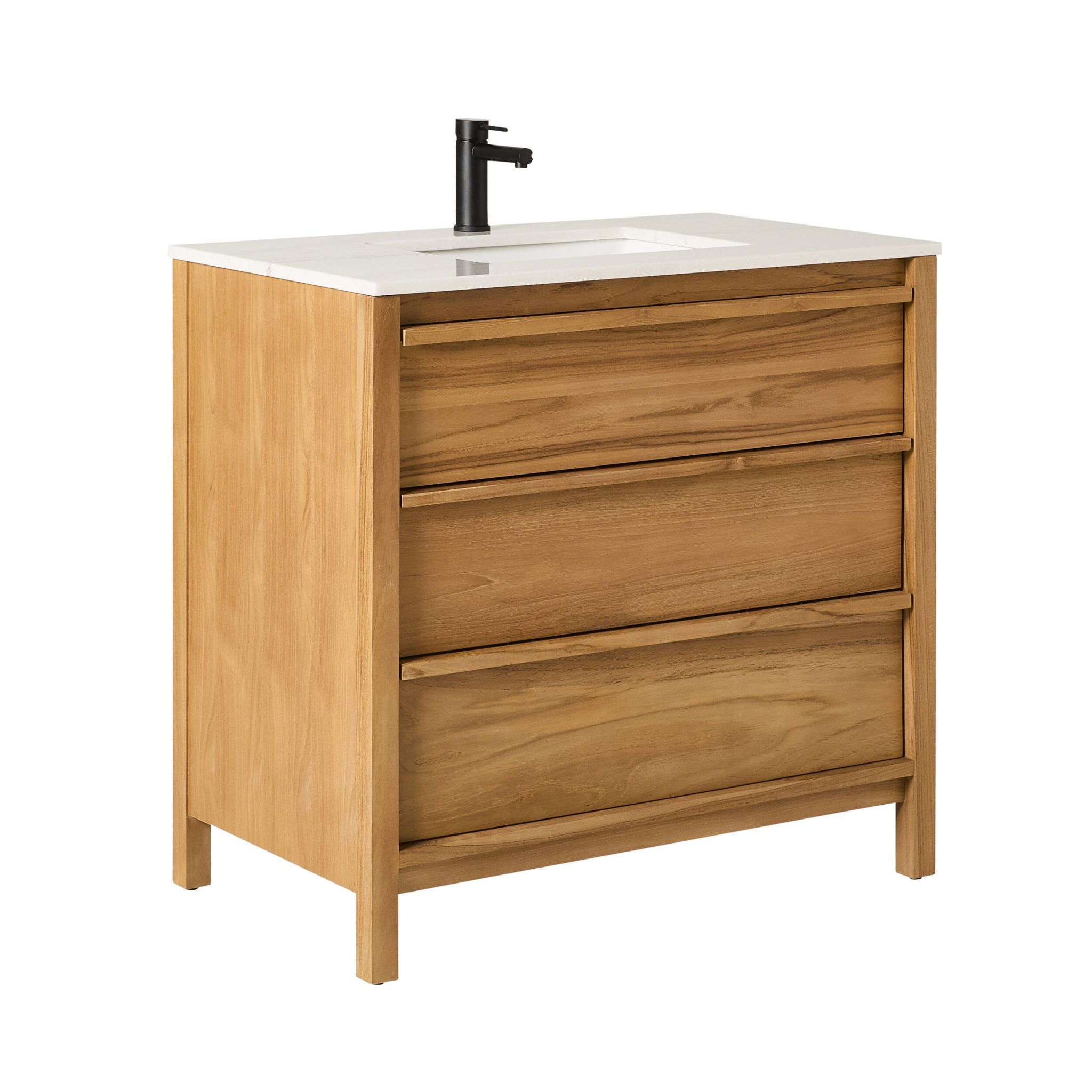 Oliver Single Bathroom Vanity Teak with Stone Top 910mm Package