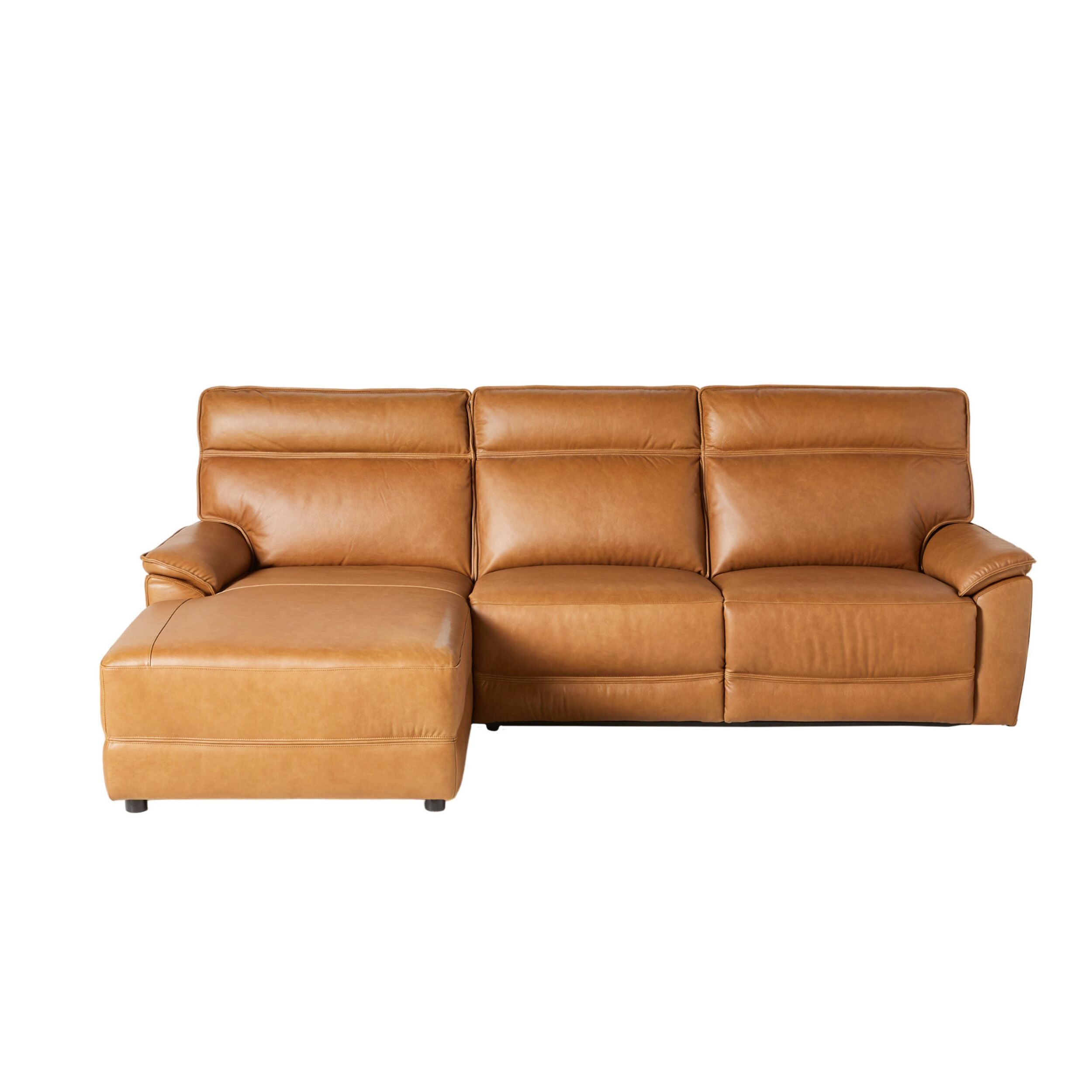 Dillon 3 Seater Leather Recliner Sofa with Left Chaise Dakota Light Chestnut